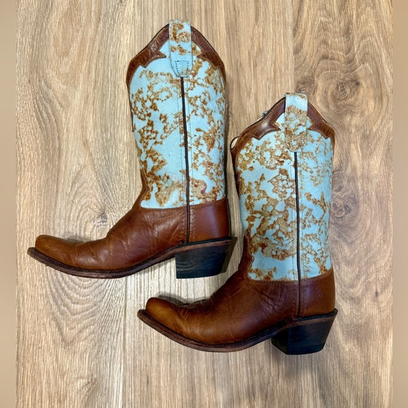Old West Turquoise Children's Girl Leather Snip Toe 8in Cowboy Boots Size 13 EUC - Picture 5 of 7